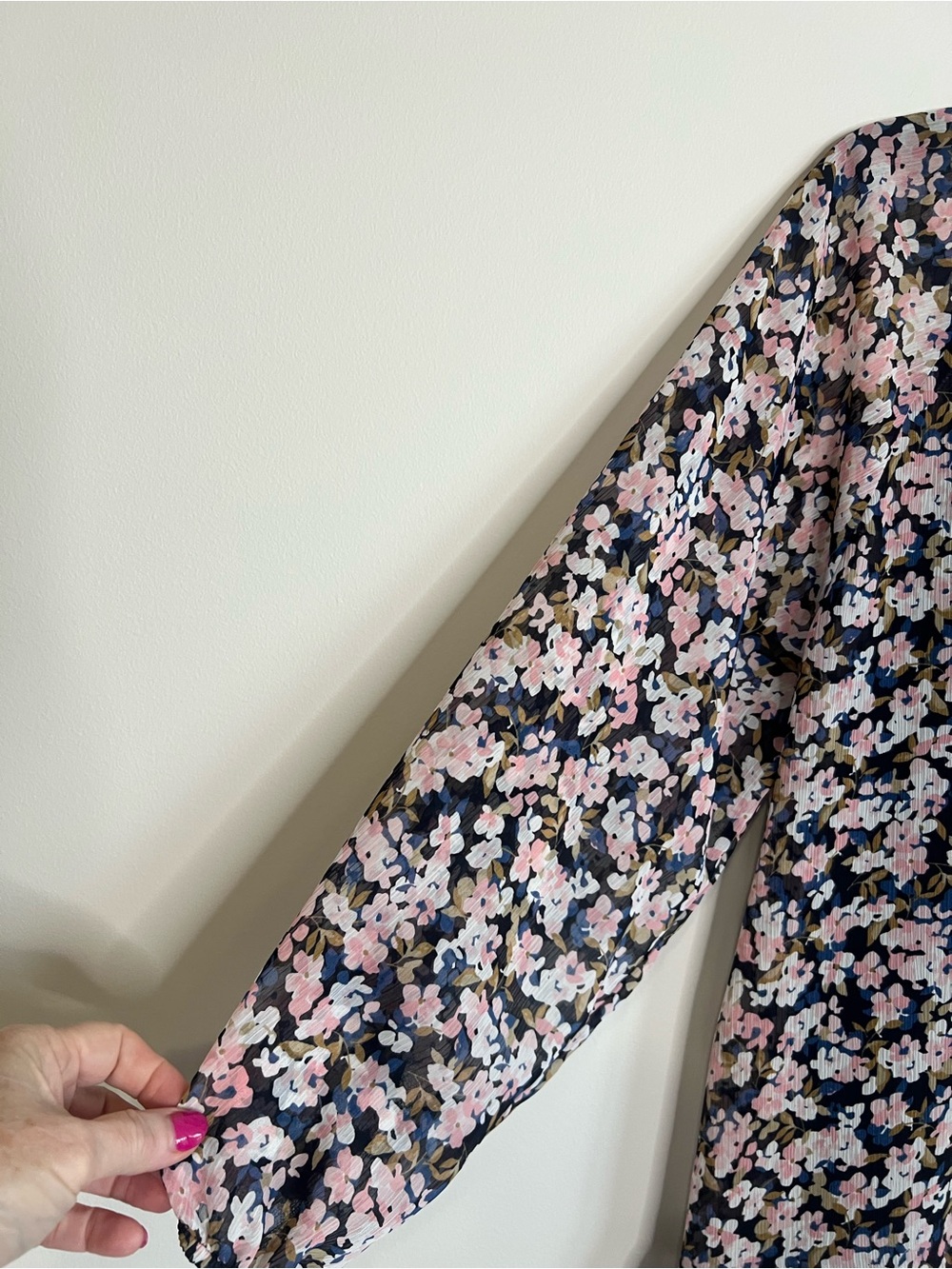 Tommy Hilfiger Floral Ruffled Tie-Neck Blouse - Pink & Navy - Picture 4 of 4